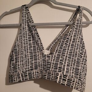 Black and White Striped Sports Bra